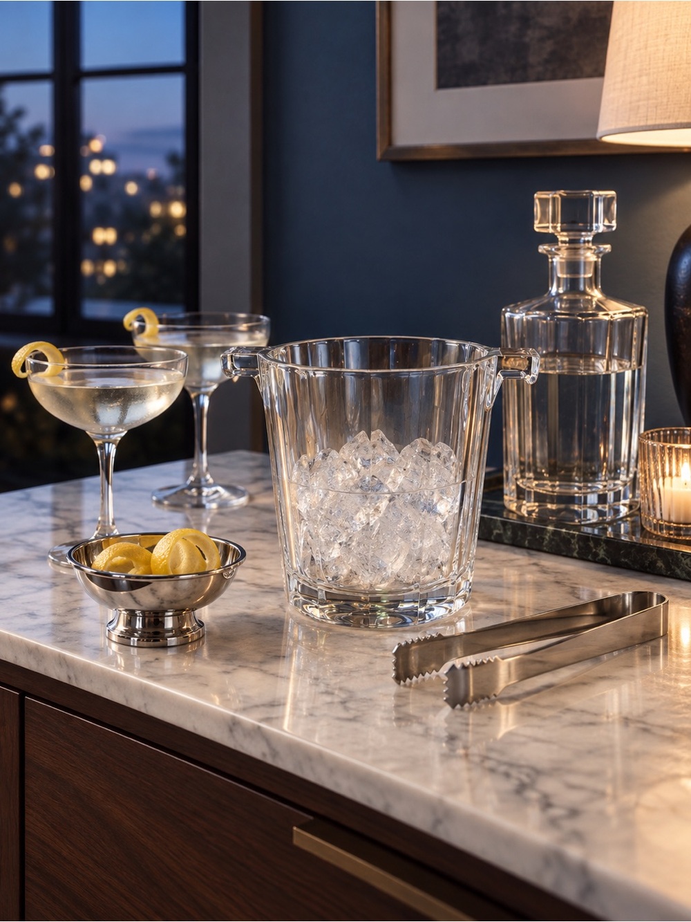 Clear Glass Ice Bucket with Handles - Classic Home Dining